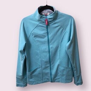 FRESH Produce Women Zip Up Mock Neck Lightweight Light Blue Sweater Jacket Large